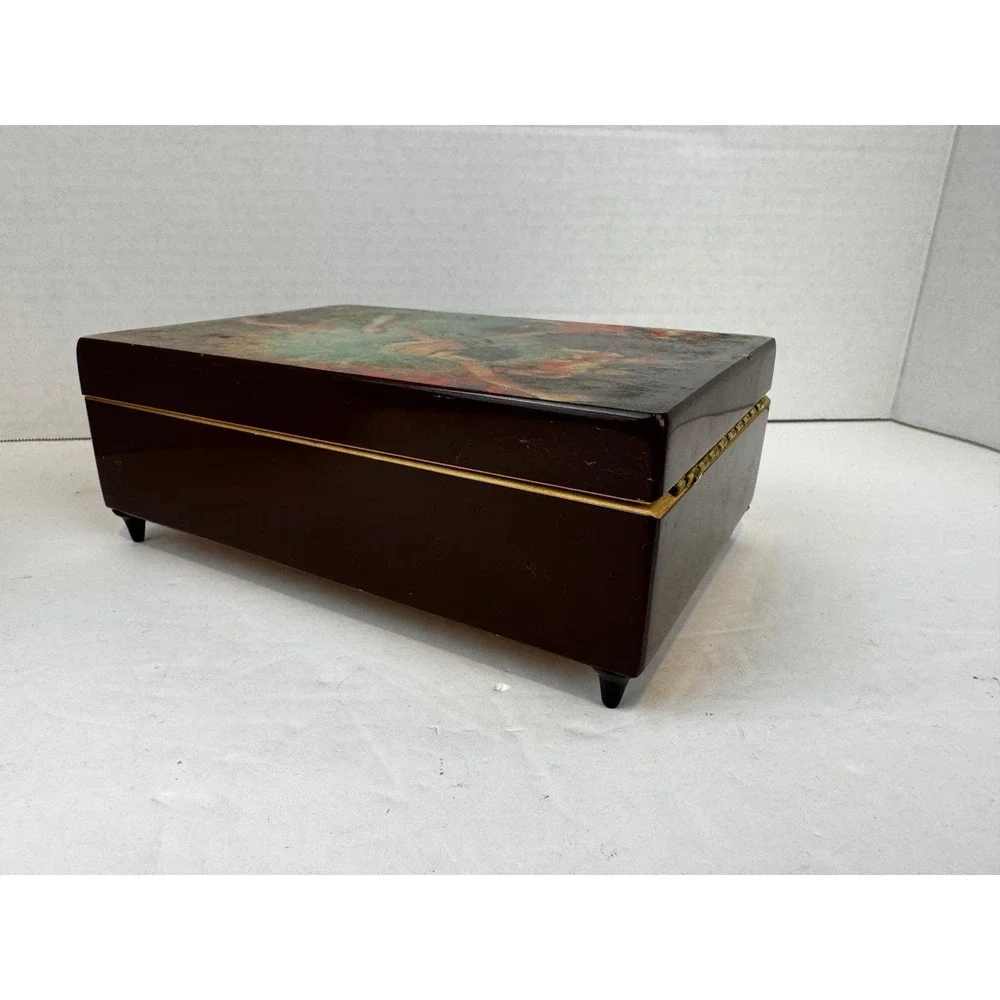 Vintage Degas Ballerina Wooden Music Jewelry Box The Star Impressionist‎ Art 8in